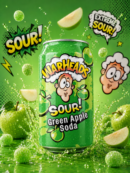 Напій WarHeads sour Green Apple зі смаком зеленого яблука 330 мл id_2079 фото